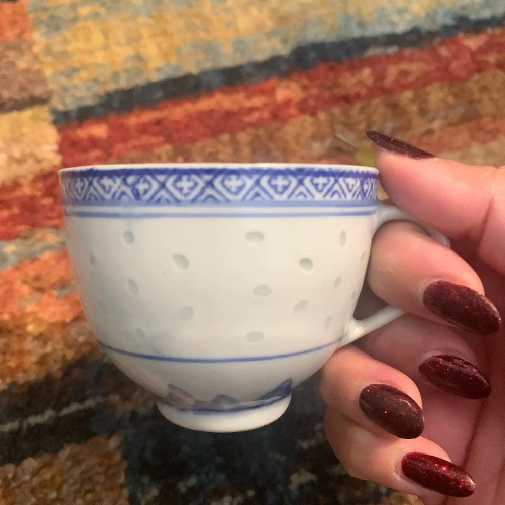 Blue and White Ceramic Tea Cup - Classic Pattern